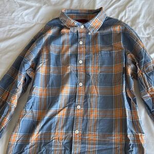 Columbia Men's Blue and Orange Plaid Shirt